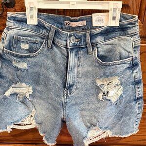 SO Women's Ripped Jean Shorts - Light Blue
